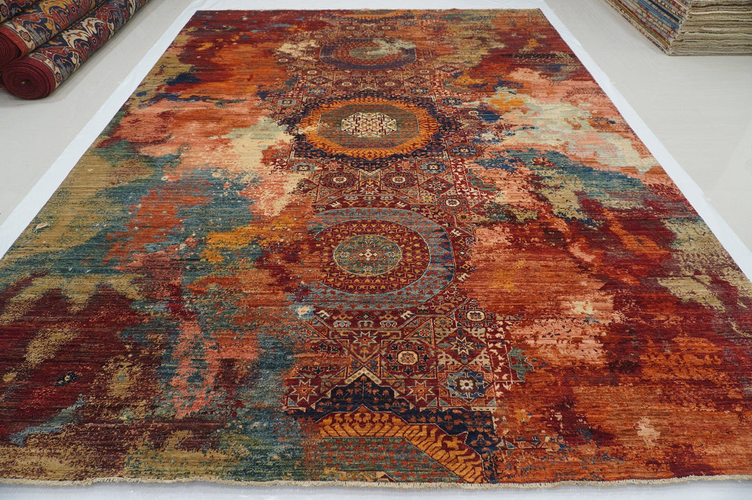 SOLD 9'9x13'2 ft Modern Red Mamluk Turkish Contemporary Hand knotted Rug - Yildiz Rugs