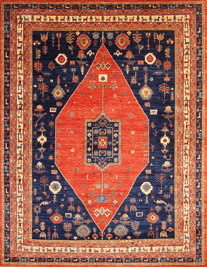 9x12 Tribal Gabbeh Red Navy Blue Qashqai Hand knotted Wool Oriental Rug