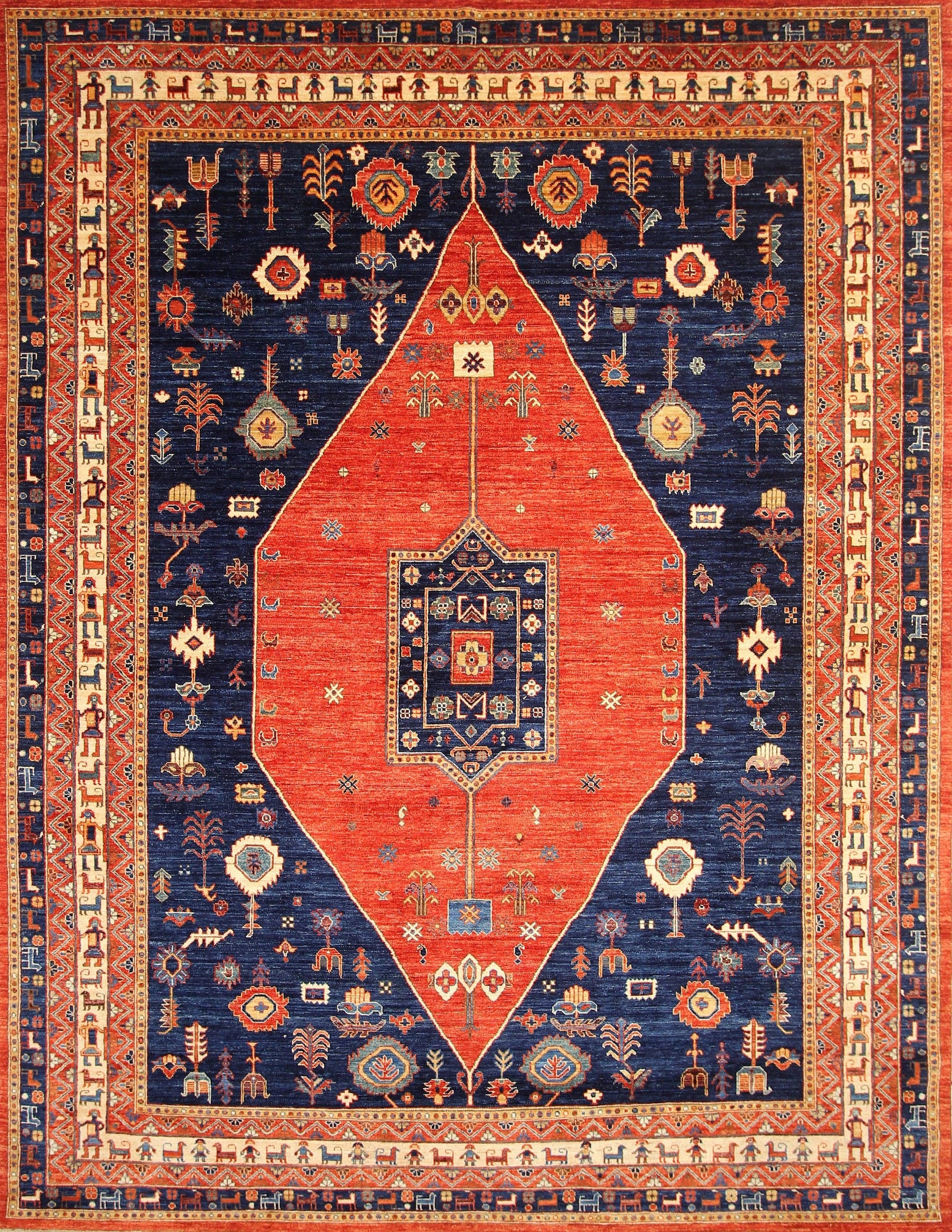 9x12 Tribal Gabbeh Red Navy Blue Qashqai Hand knotted Wool Oriental Rug - Yildiz Rugs