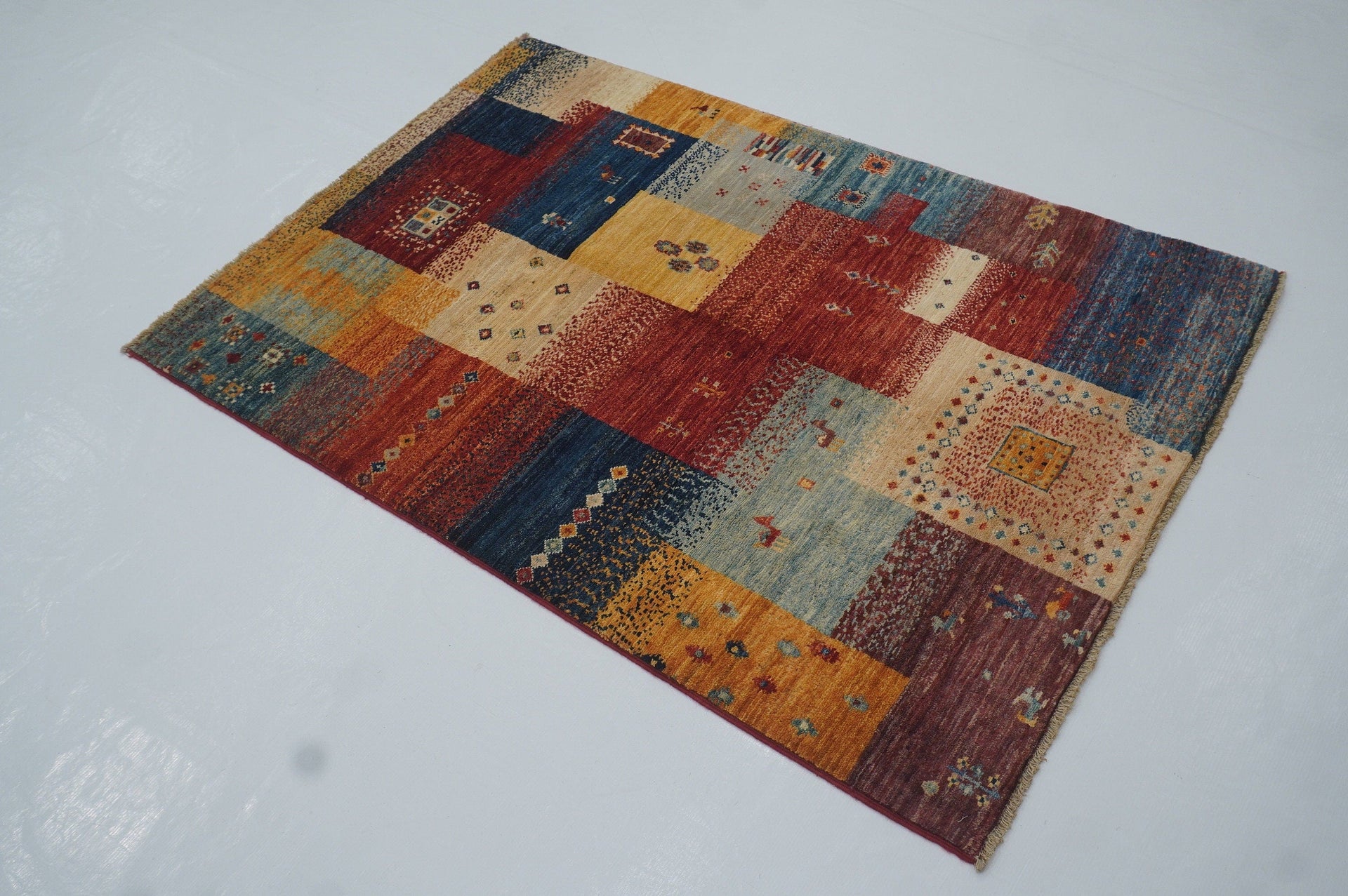 3x5 Tribal Gabbeh Red Multicolor Nomadic Afghan Hand knotted wool Rug - Yildiz Rugs