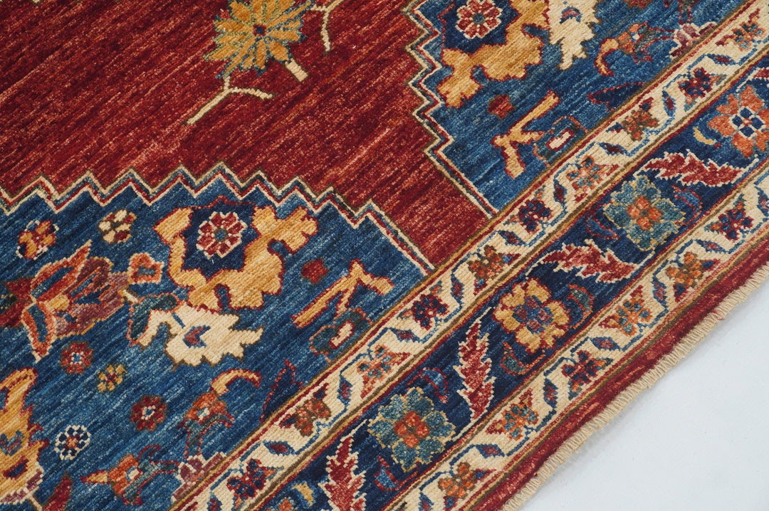 5x7 Serapi Red Blue Persian Style Hand Knotted wool Traditional Rug - Yildiz Rugs