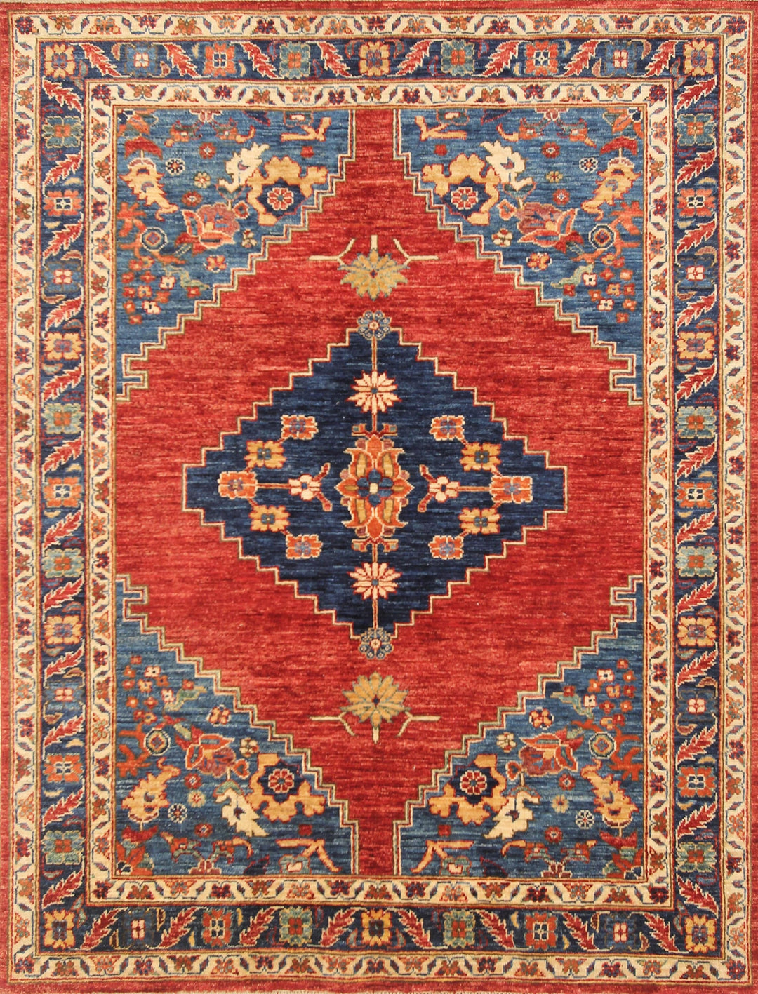 5x7 Serapi Red Blue Persian Style Hand Knotted wool Traditional Rug - Yildiz Rugs