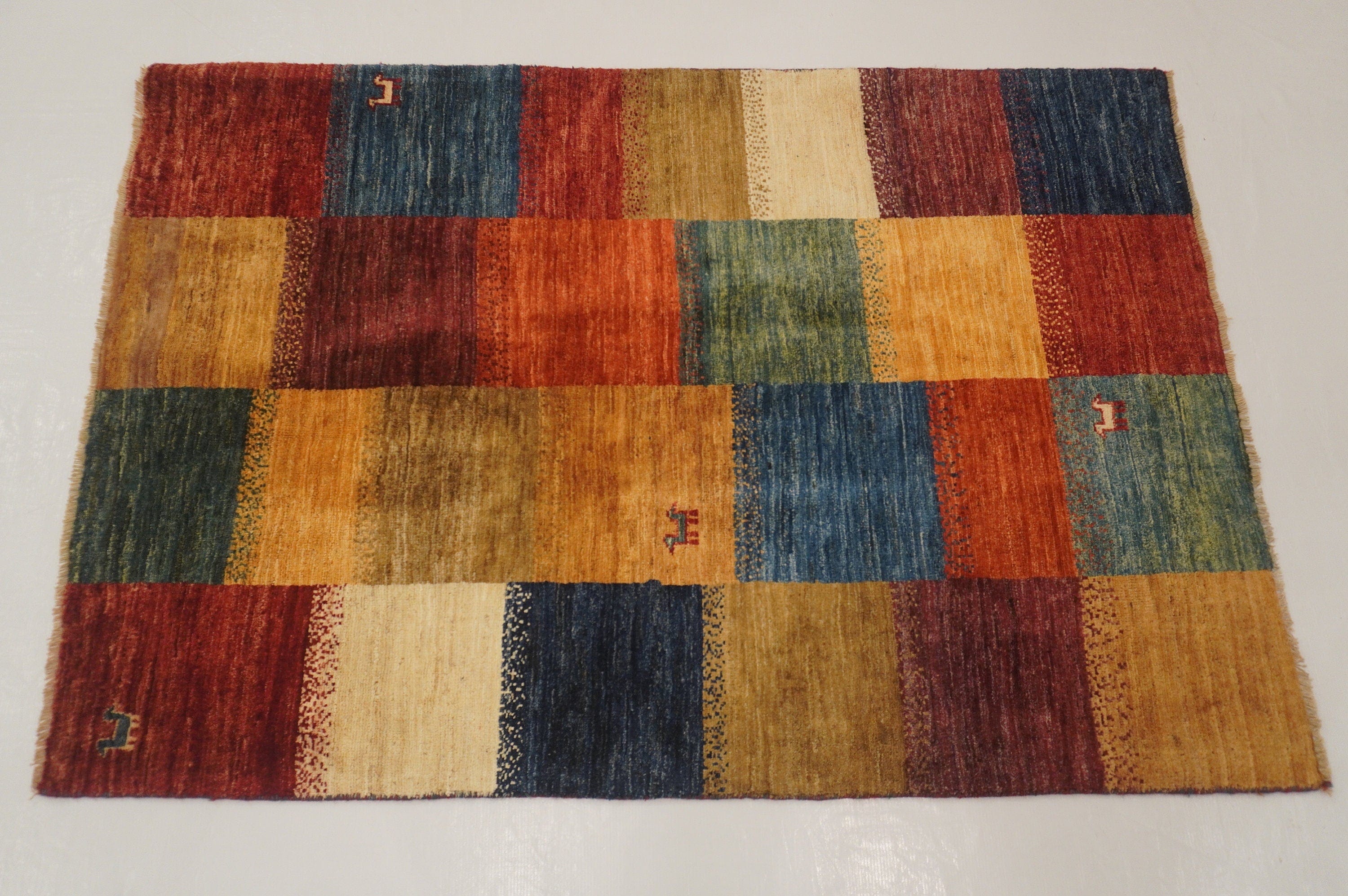 Multicolored Checker 3X5 Tribal Indo-Gabbeh Rug | Oriental popular Natural Wool 3X5 Area Rug Plush Carpet | Handmade Home Decor Furnishings