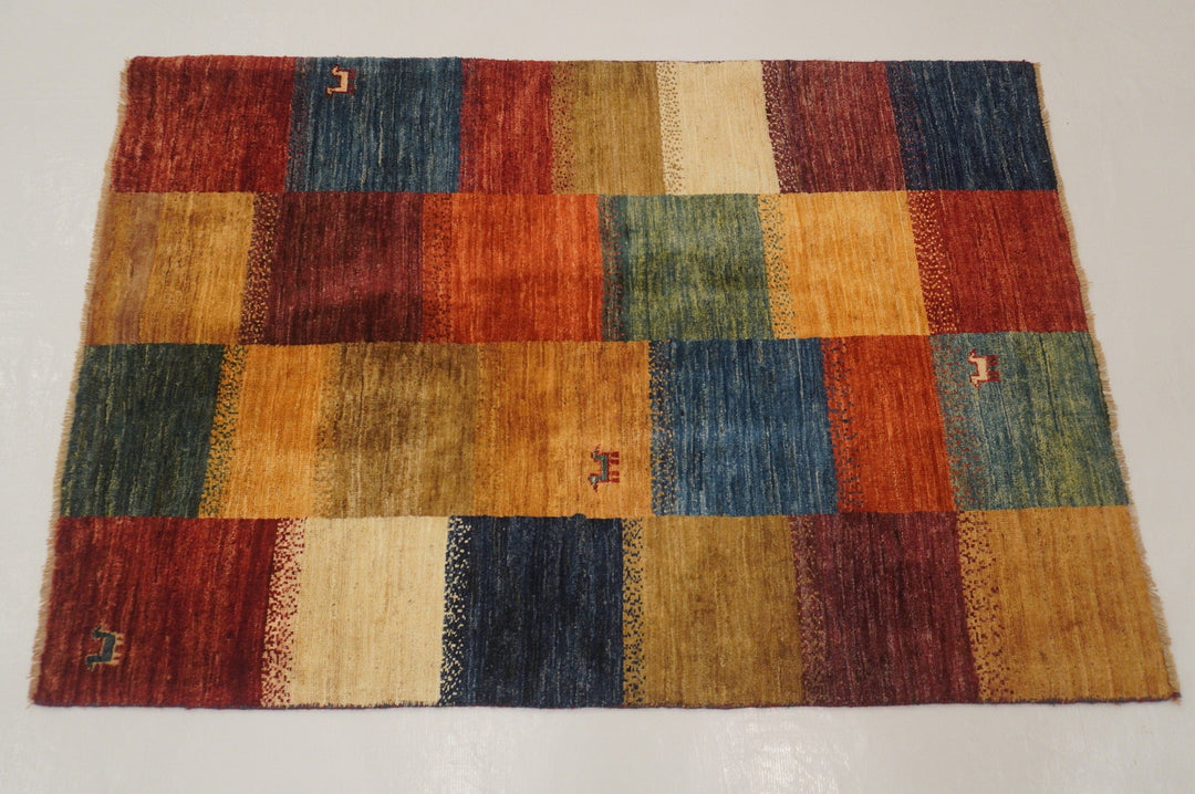 3x5 Gabbeh Tribal Multicolor Checkered Hand knotted wool Area Rug - Yildiz Rugs