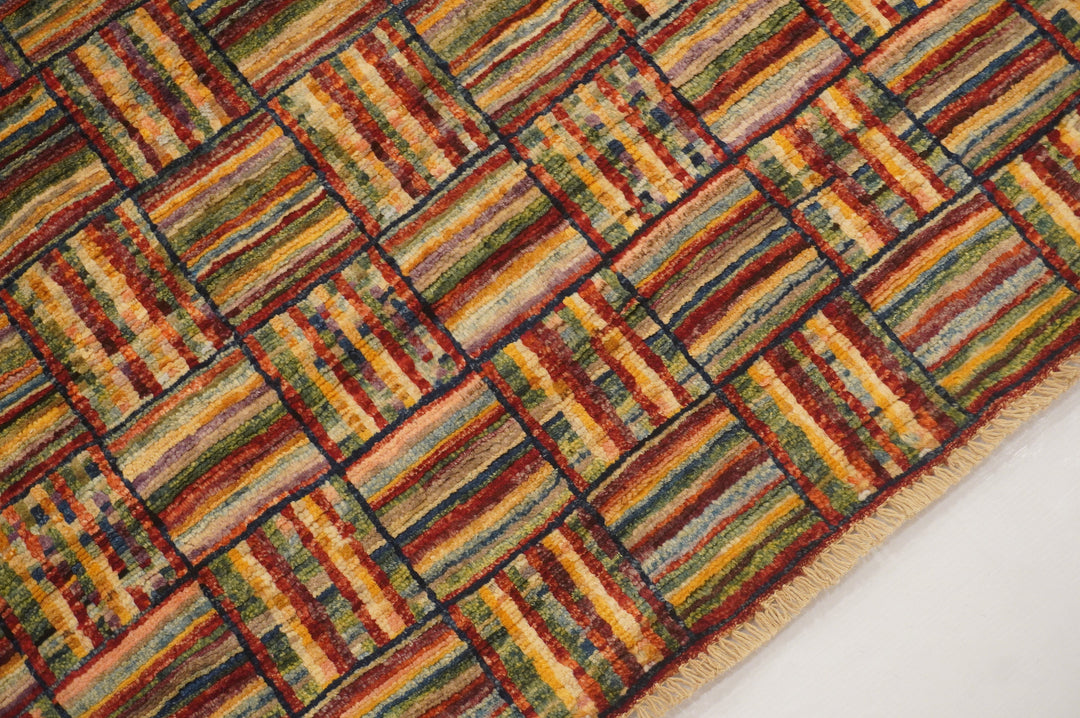 3x5 Checkered Multicolor Weave Box Afghan Hand knotted Rug - Yildiz Rugs