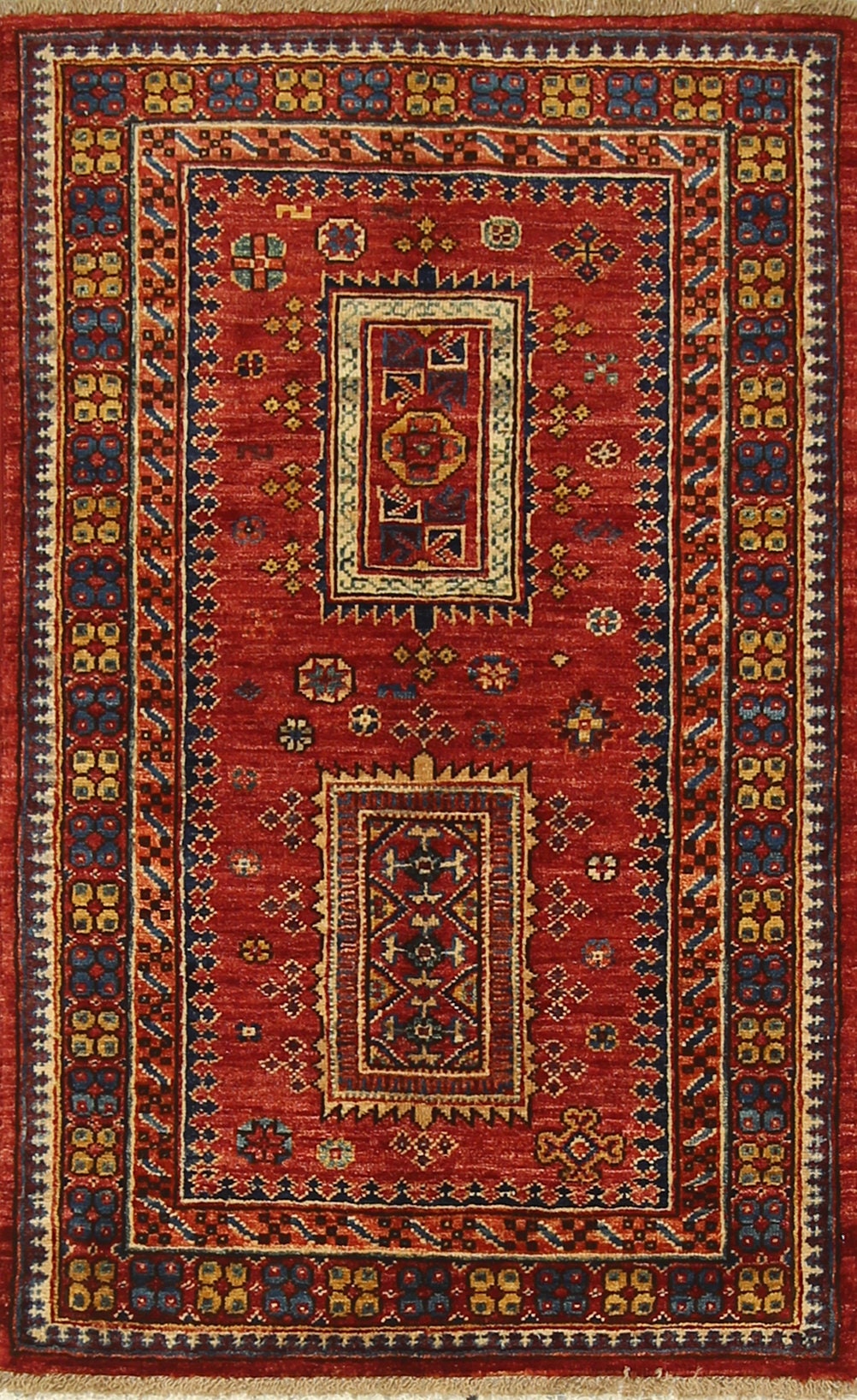 2'7x4'0 Red Tribal Afghan Hand knotted Accent Rug - Yildiz Rugs