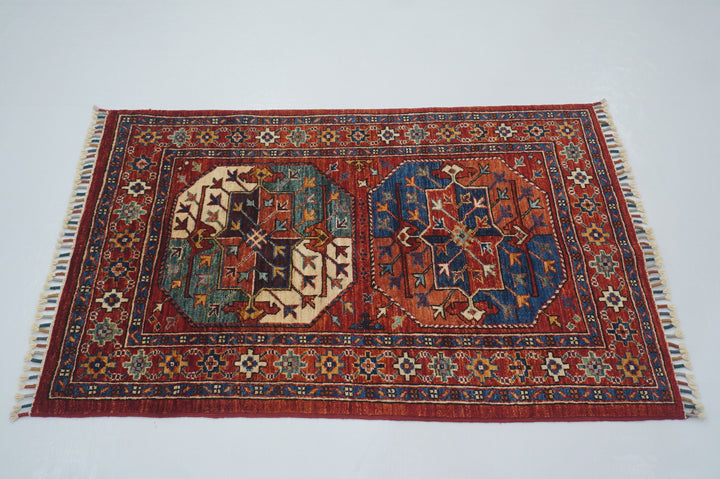 2'7x4'0 Red Ersari Afghan Hand knotted Oriental Tribal rug