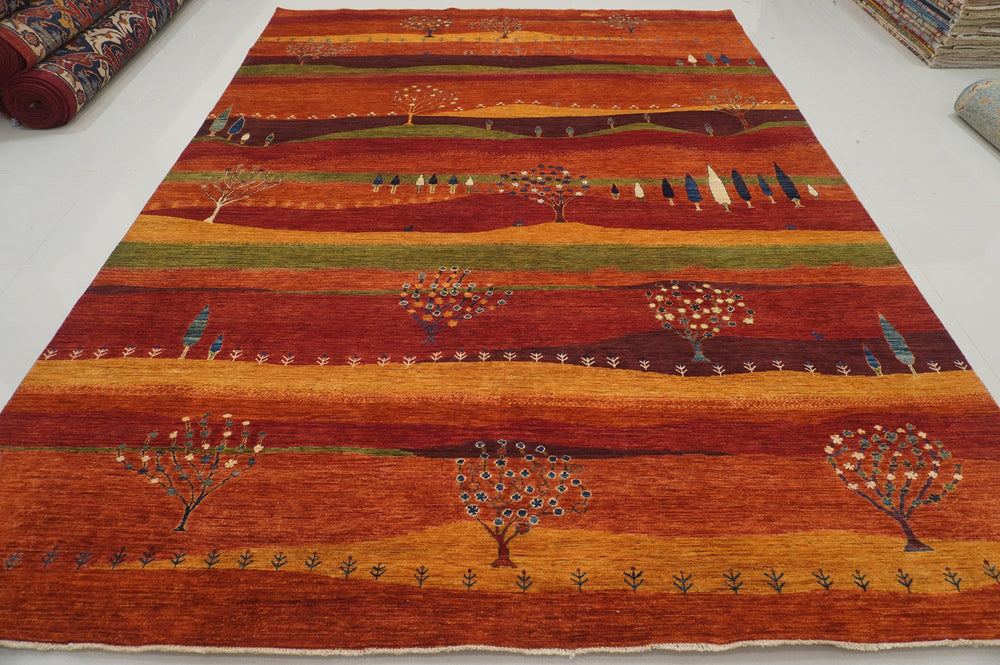 9x12 Landscape Gabbeh Rusty Red Orange Tribal Afghan Hand knotted Rug - Yildiz Rugs