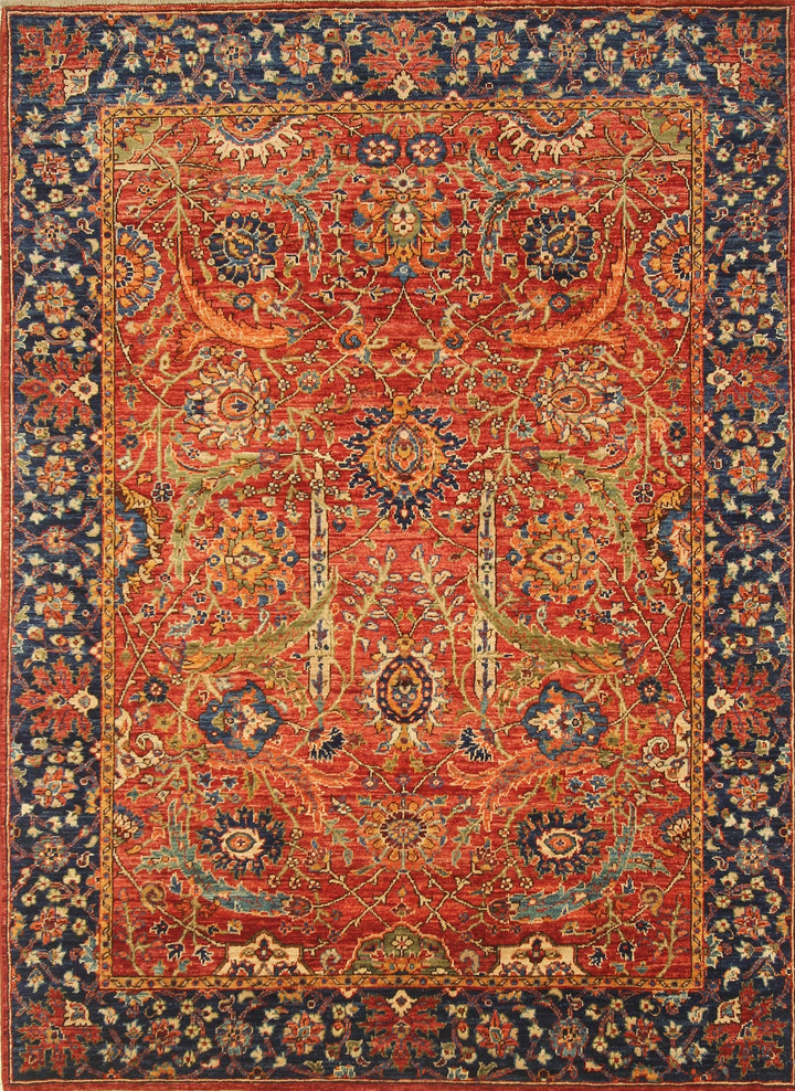 5x7 Red Sickle Leaf Afghan Hand Knotted wool Oriental Area Rug - Yildiz Rugs