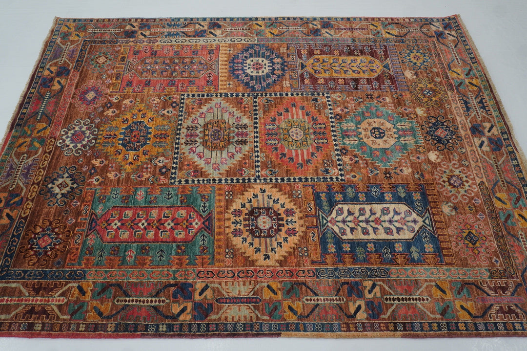 5x7 Brown Baluch Samarkand Afghan Hand knotted wool Area Rug - Yildiz Rugs