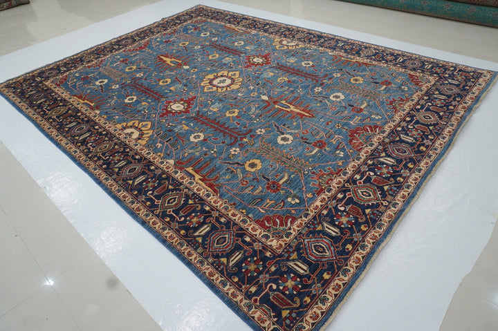 9x12 Heriz Blue Persian style Hand Knotted Wool Oriental Area Rug - Yildiz Rugs