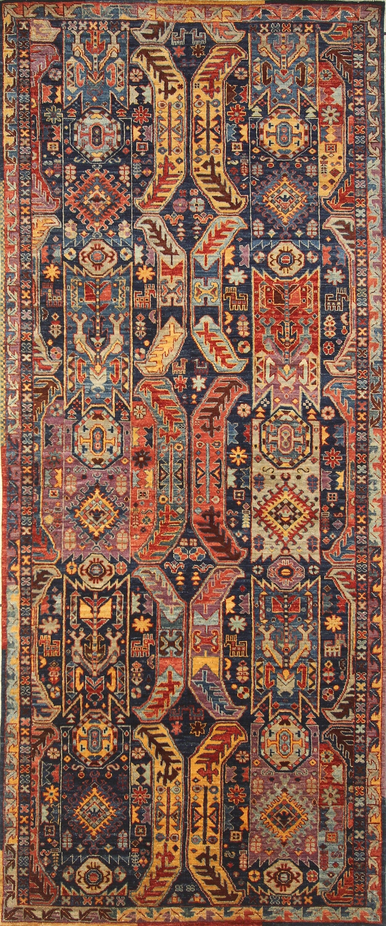 4x10 Navy Blue Baluch Tribal Afghan Hand knotted Wool Wide Runner Rug - Yildiz Rugs