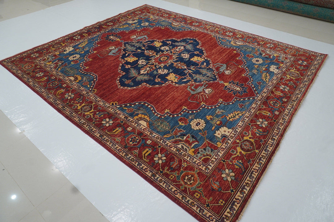 8x10 Qashqai Lion Red Blue Persian style Hand Knotted Wool Area Rug