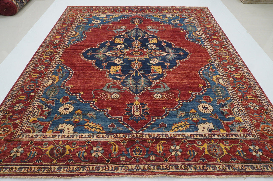 8x10 Qashqai Lion Red Blue Persian style Hand Knotted Wool Area Rug