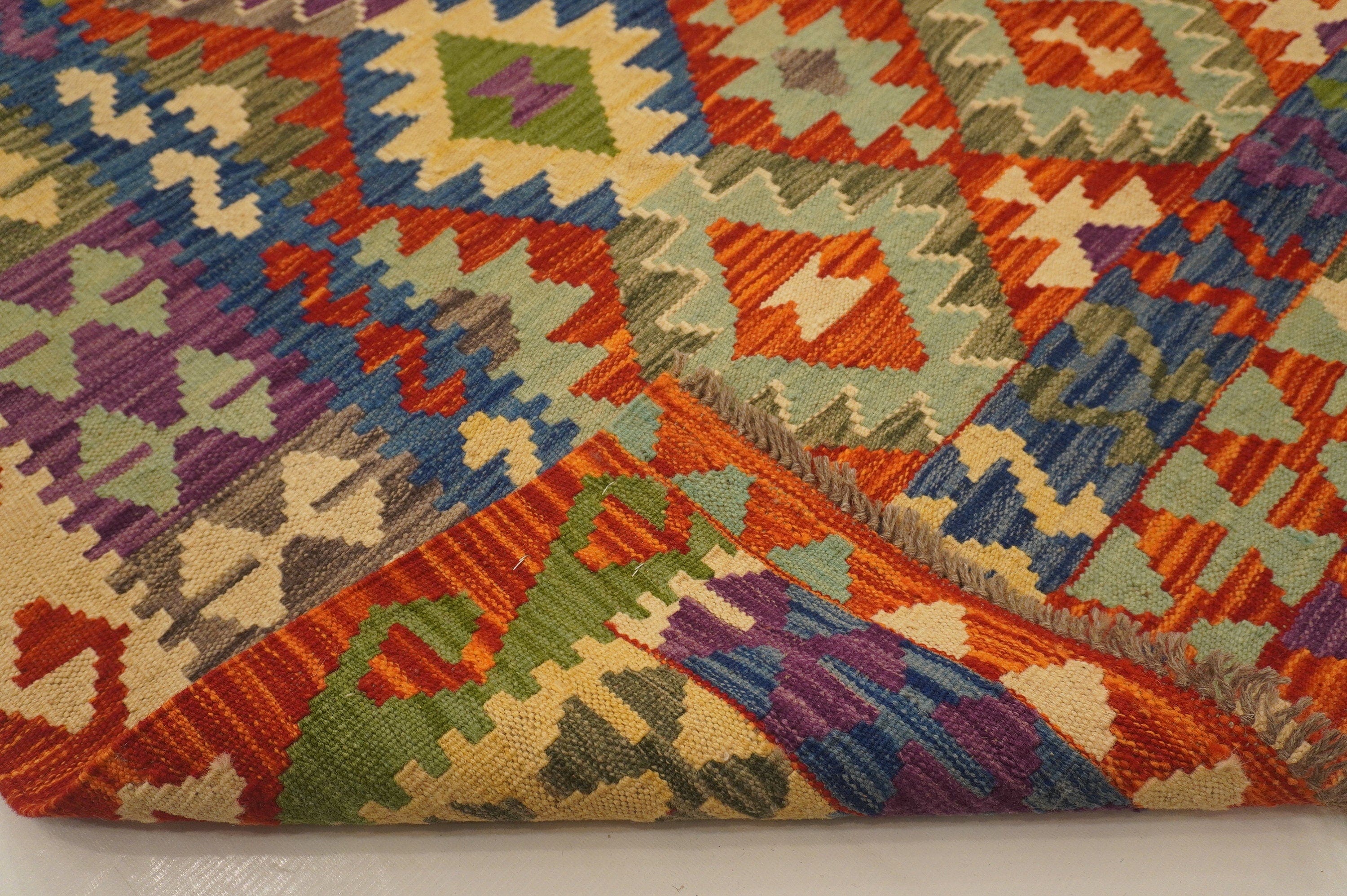 5x7 Maimana Red Blue Afghan Hand woven Wool Kilim Area Rug - Yildiz Rugs