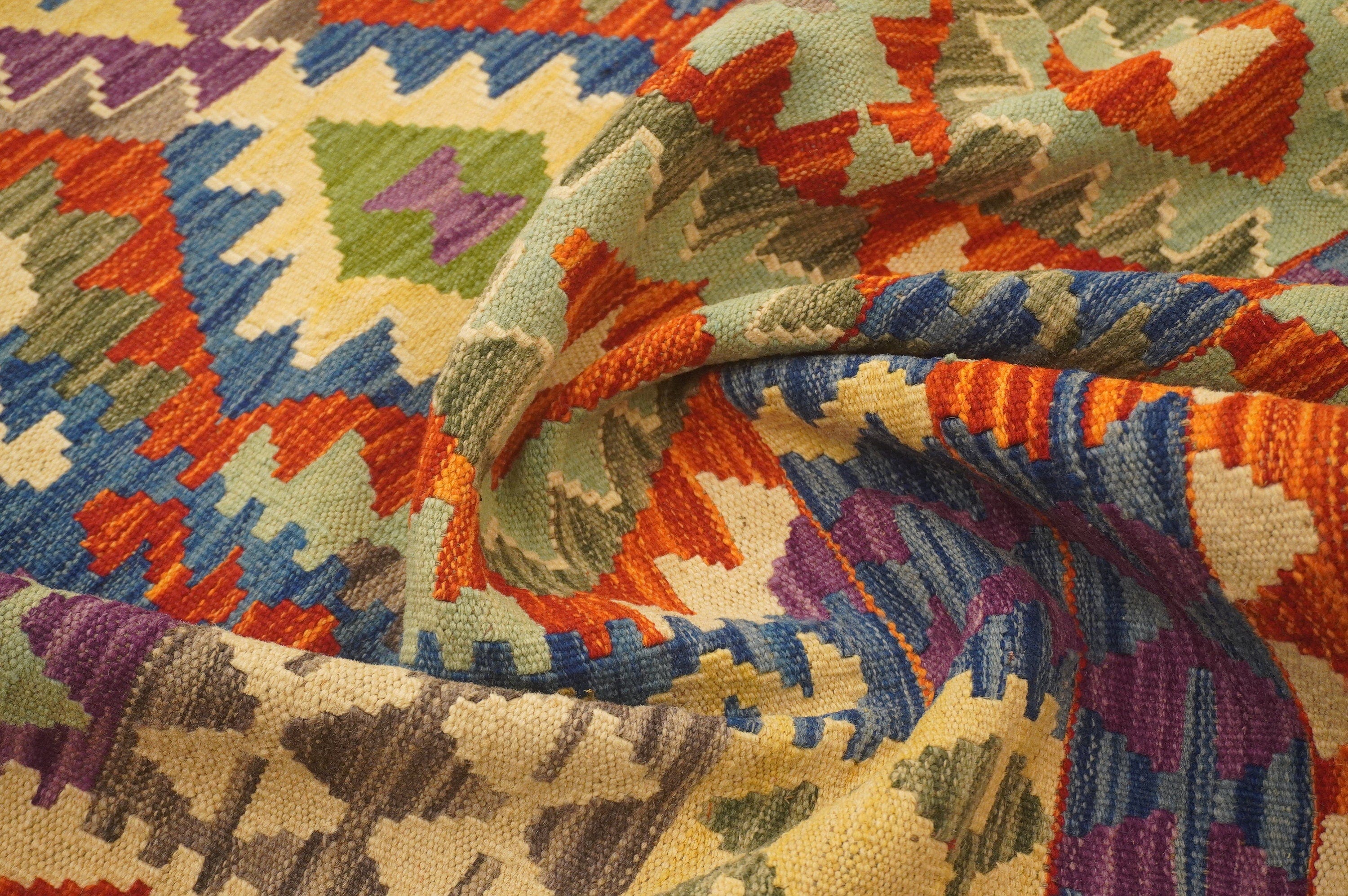 5x7 Maimana Red Blue Afghan Hand woven Wool Kilim Area Rug - Yildiz Rugs