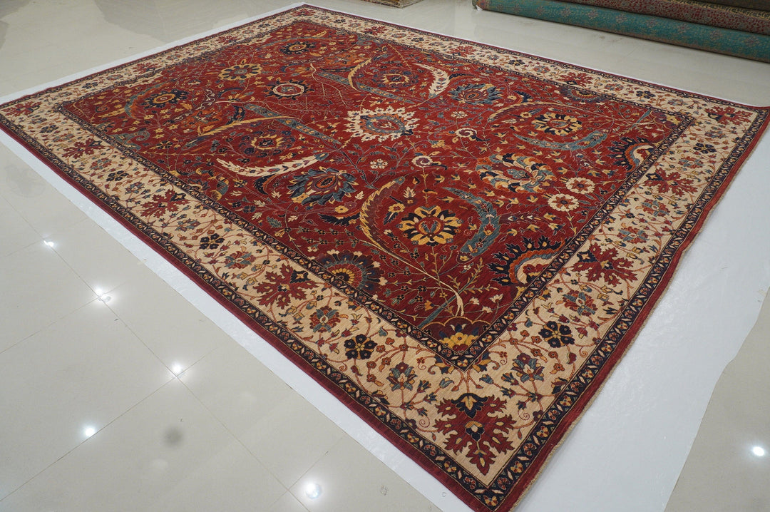 10x14 Sickle Leaf Red Persian Style Hand knotted wool Area Rug - Yildiz Rugs