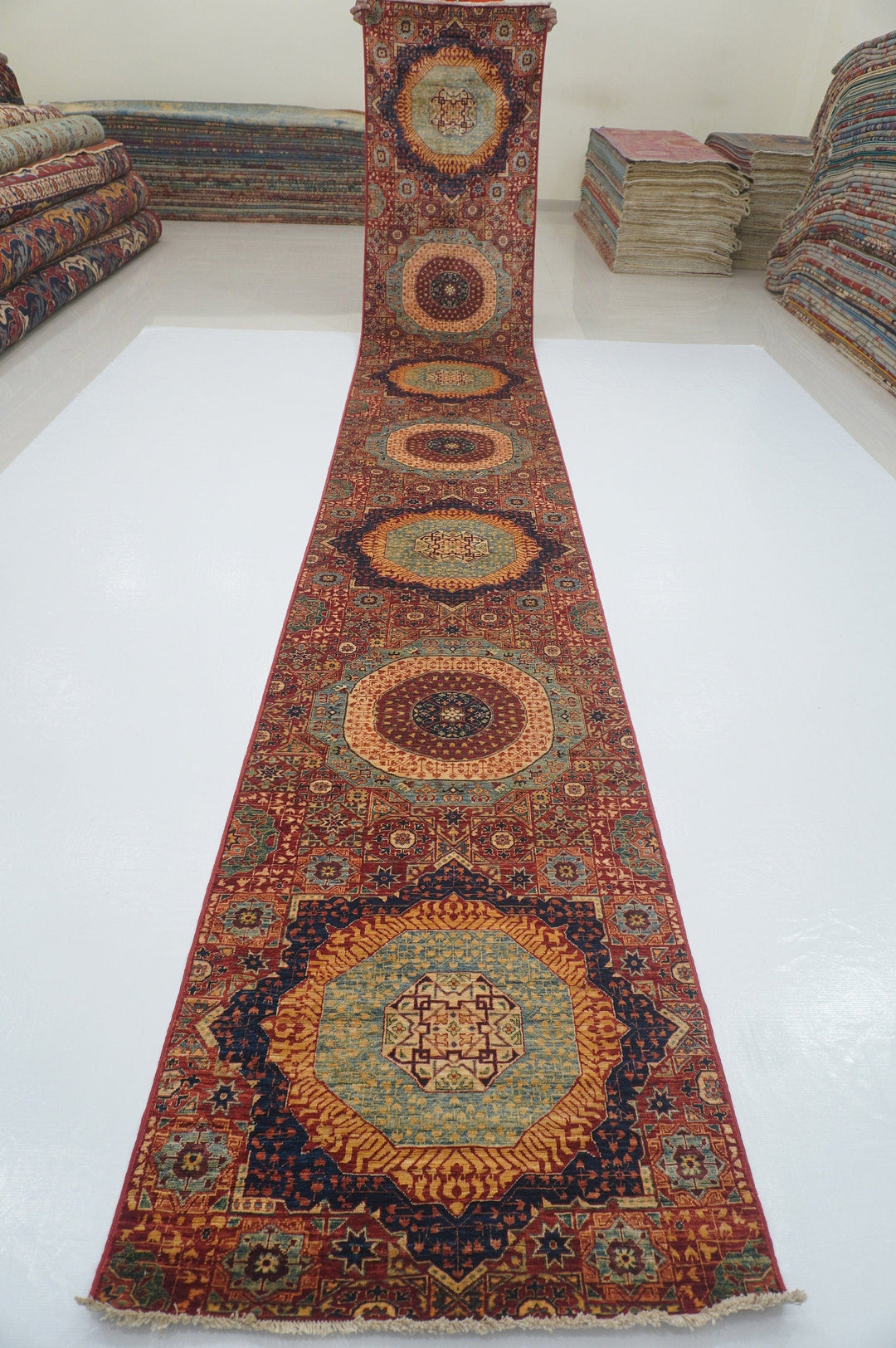 2'9x18'8 Ft Red Mamluk Turkish Hand knotted Long Runner Rug