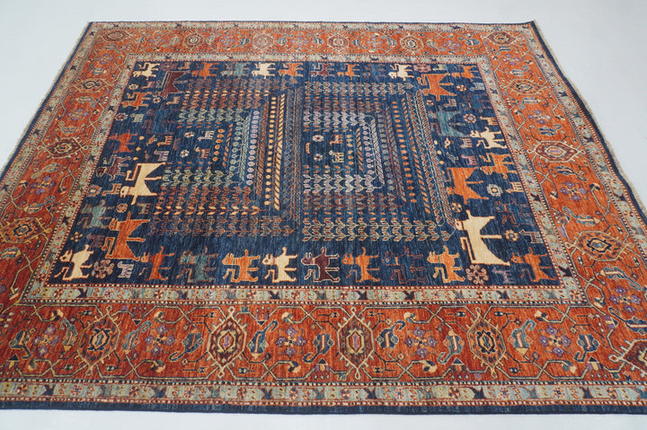 7x8 Tribal Navy Blue Qashqai Persian Style Hand knotted wool Area Rug - Yildiz Rugs