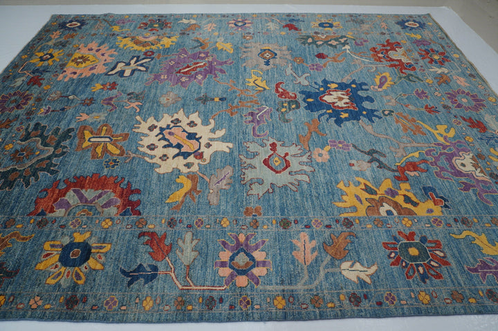 9x12 Oushak Pastel Blue Hand knotted Modern Turkish Rug - Yildiz Rugs