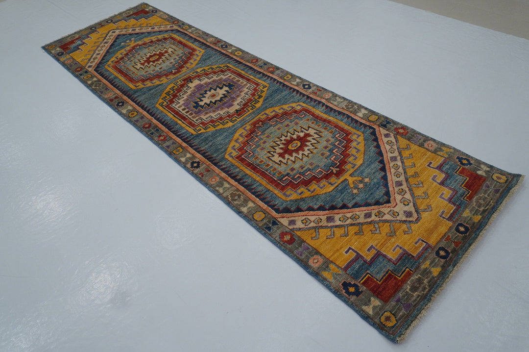 2'10x9'8 ft Blue Oushak  Hand knotted Wool Turkish Runner Rug - Yildiz Rugs