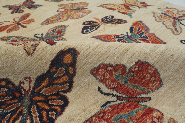 3x5 Butterfly Beige Gabbeh Afghan hand knotted wool Area Rug - Yildiz Rugs
