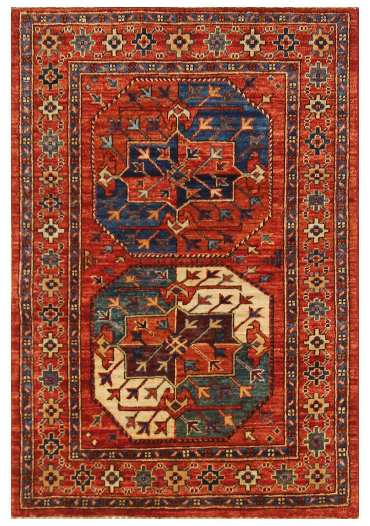 2'8x4'0 Red Ersari Afghan Hand knotted wool Oriental Area Rug - Yildiz Rugs