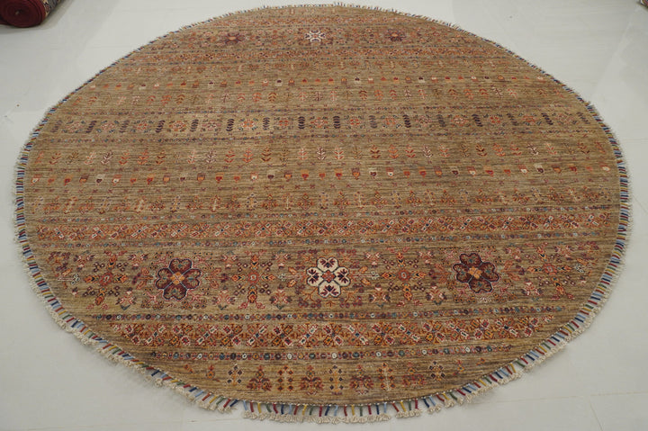 10x10 Afghan Undyed Gray Gabbeh Hand knotted Wool Large Circle Rug - Yildiz Rugs