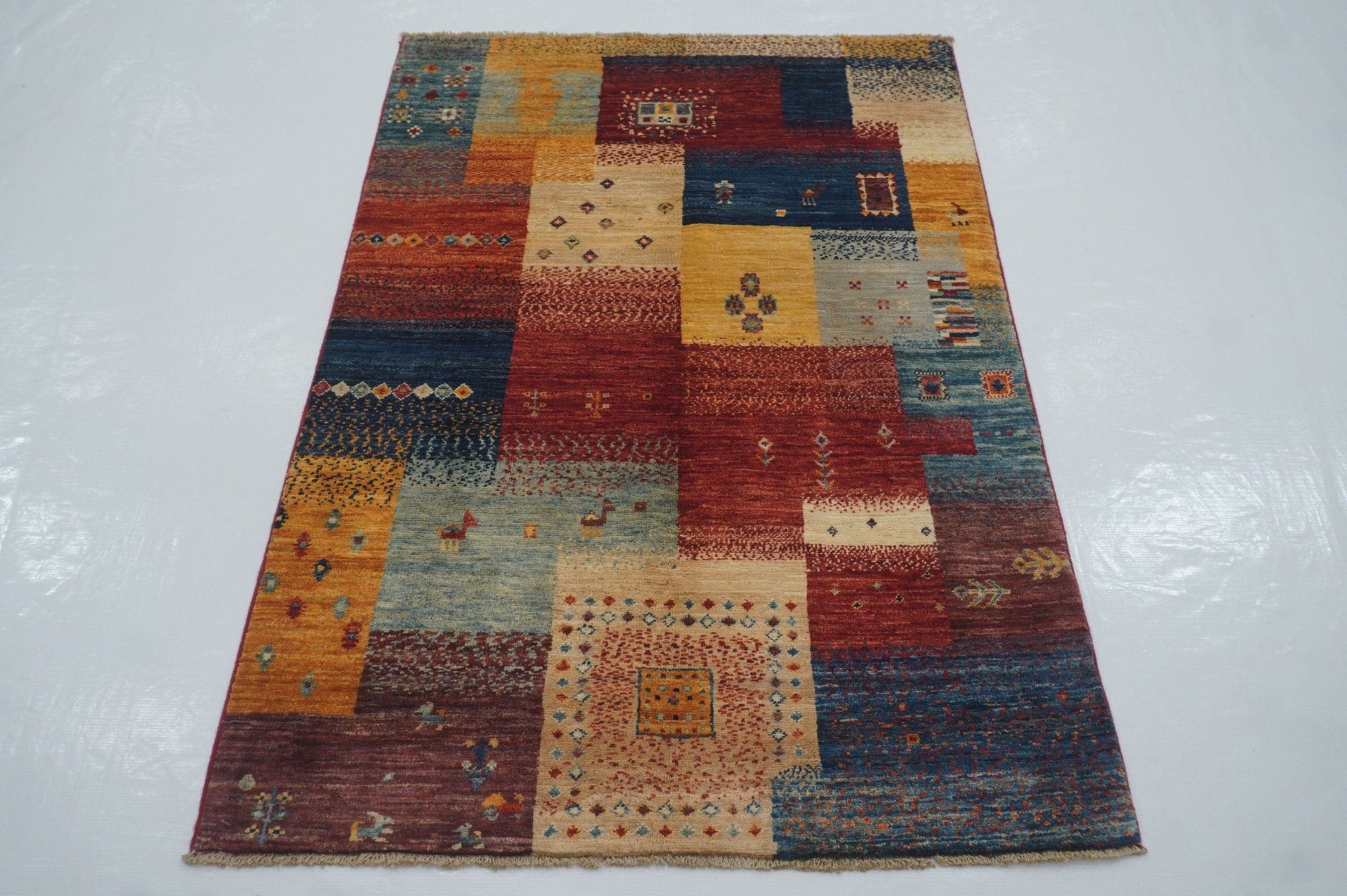 3x5 Tribal Gabbeh Red Multicolor Nomadic Afghan Hand knotted wool Rug - Yildiz Rugs