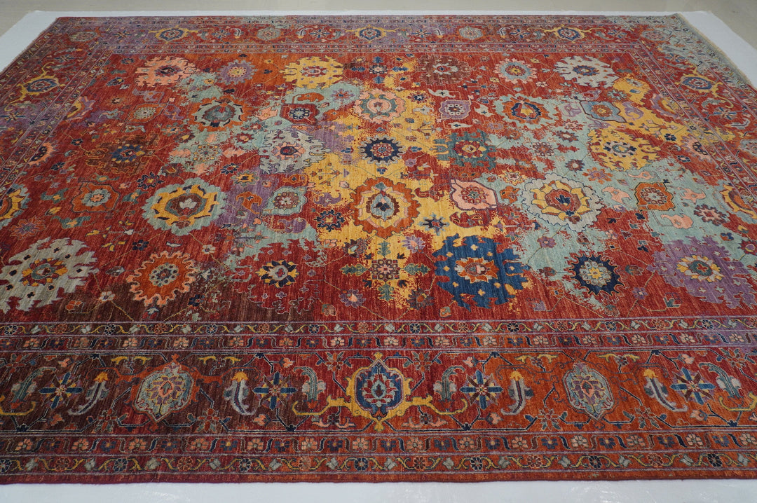 10x14 Modern Bidjar Red Multicolor Burst Hand knotted wool Area rug - Yildiz Rugs