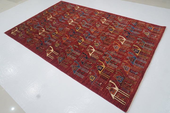 6x9 Camel Train Red Gabbeh Afghan Hand knotted wool Area Rug - Yildiz Rugs