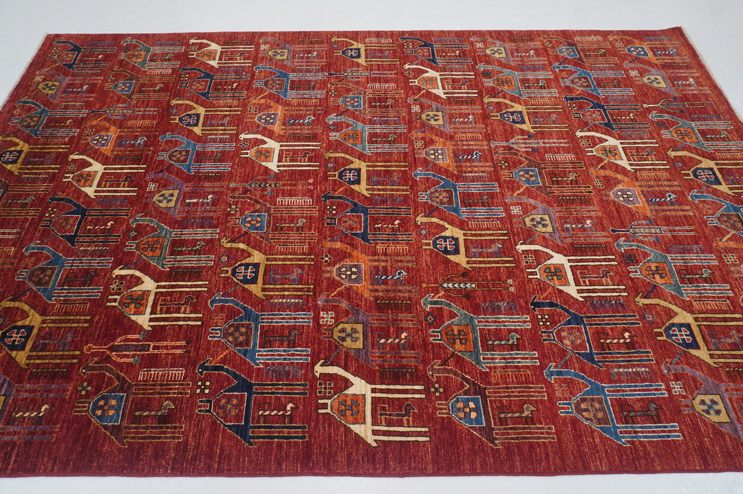 6x9 Camel Train Red Gabbeh Afghan Hand knotted wool Area Rug - Yildiz Rugs