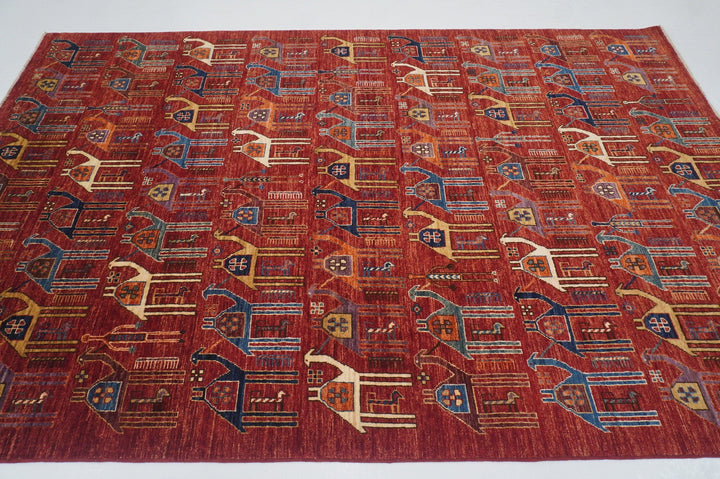 6x9 Camel Train Red Gabbeh Afghan Hand knotted wool Area Rug - Yildiz Rugs