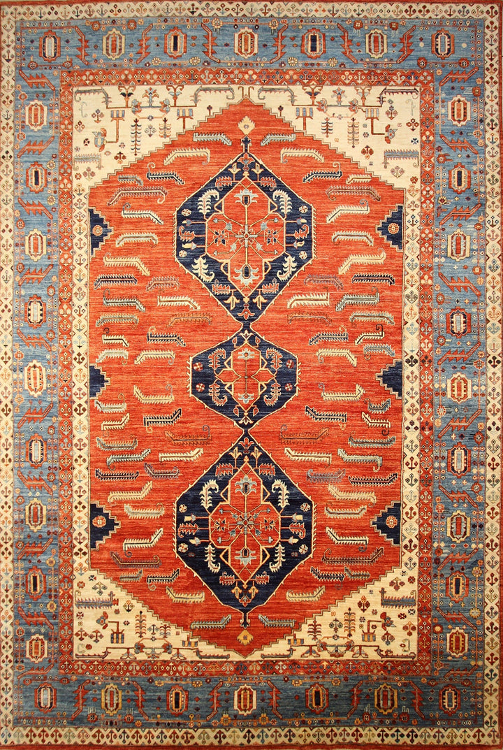 11x16 Heriz Rusty Red Persian Style Hand Knotted Geometric Area Rug