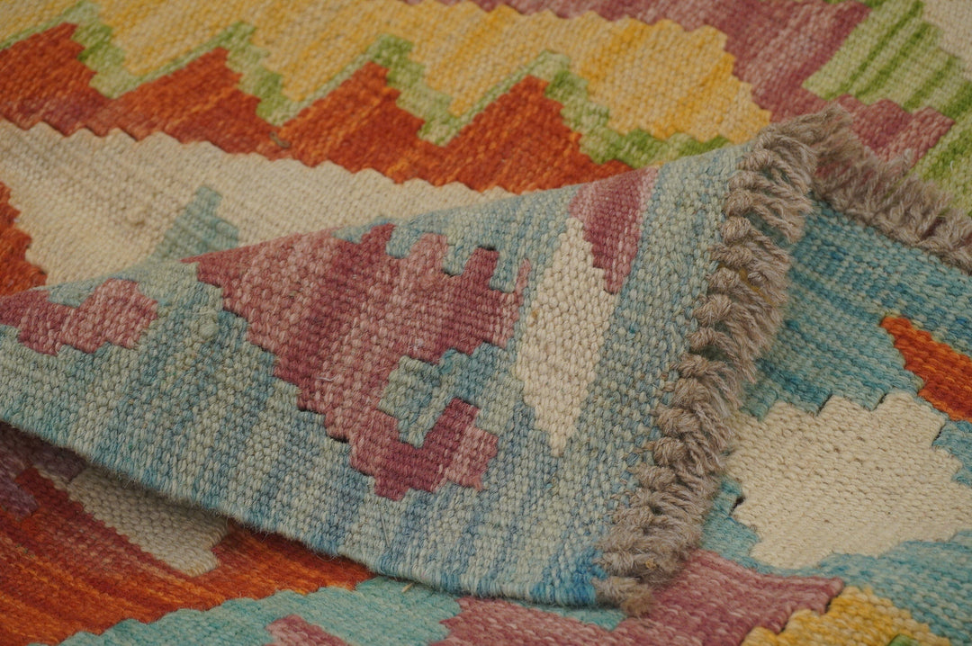3x4 Blue Afghan Hand woven Wool Kilim Area Rug - Yildiz Rugs