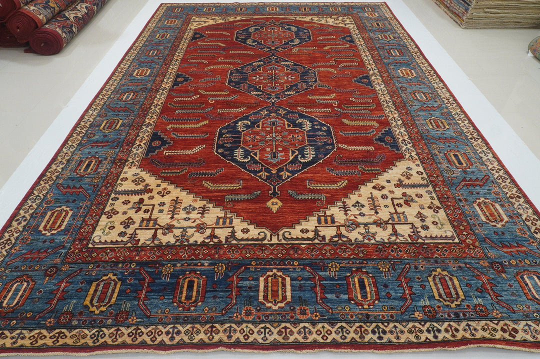 9x14 Heriz Red Persian Style Hand Knotted Wool Oriental Area Rug
