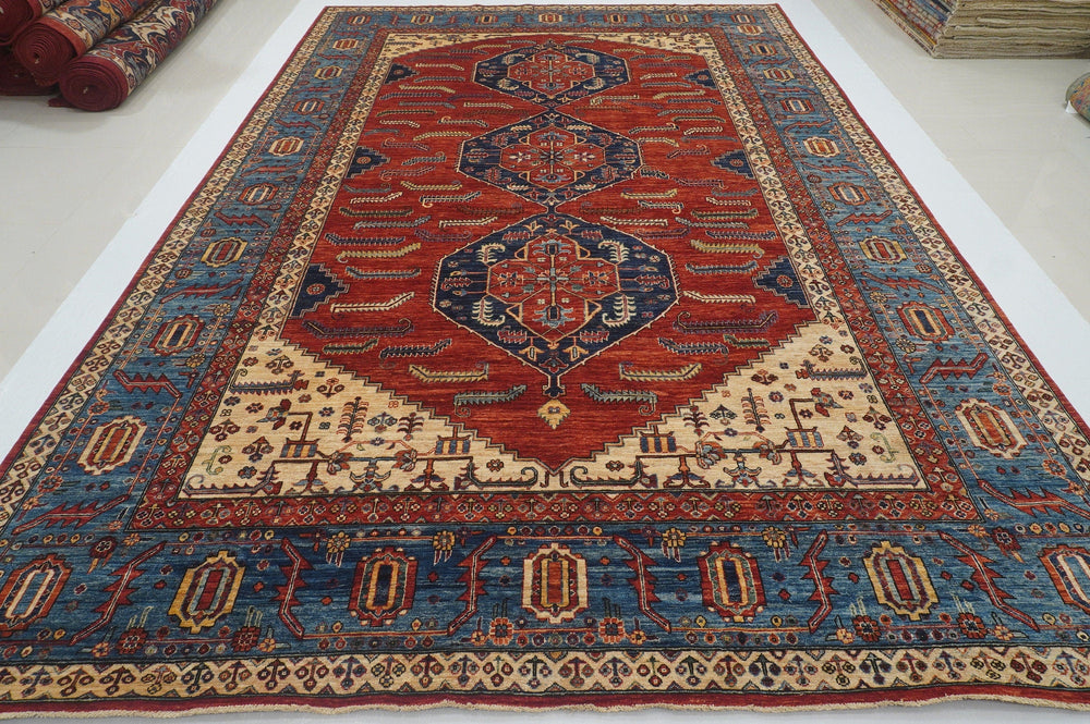 9x14 Heriz Red Persian Style Hand Knotted Wool Oriental Area Rug - Yildiz Rugs