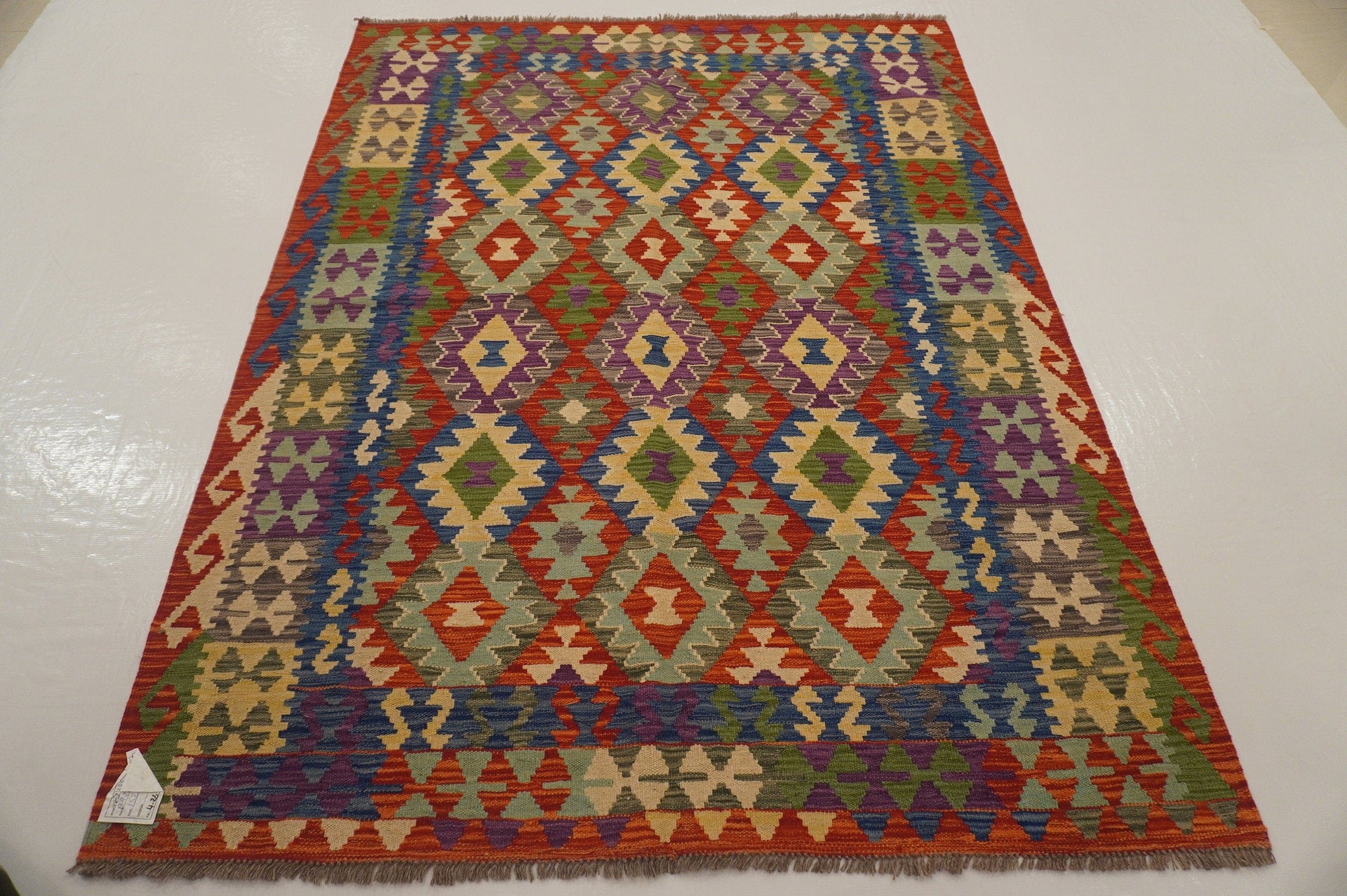 5x7 Maimana Red Blue Afghan Hand woven Wool Kilim Area Rug - Yildiz Rugs