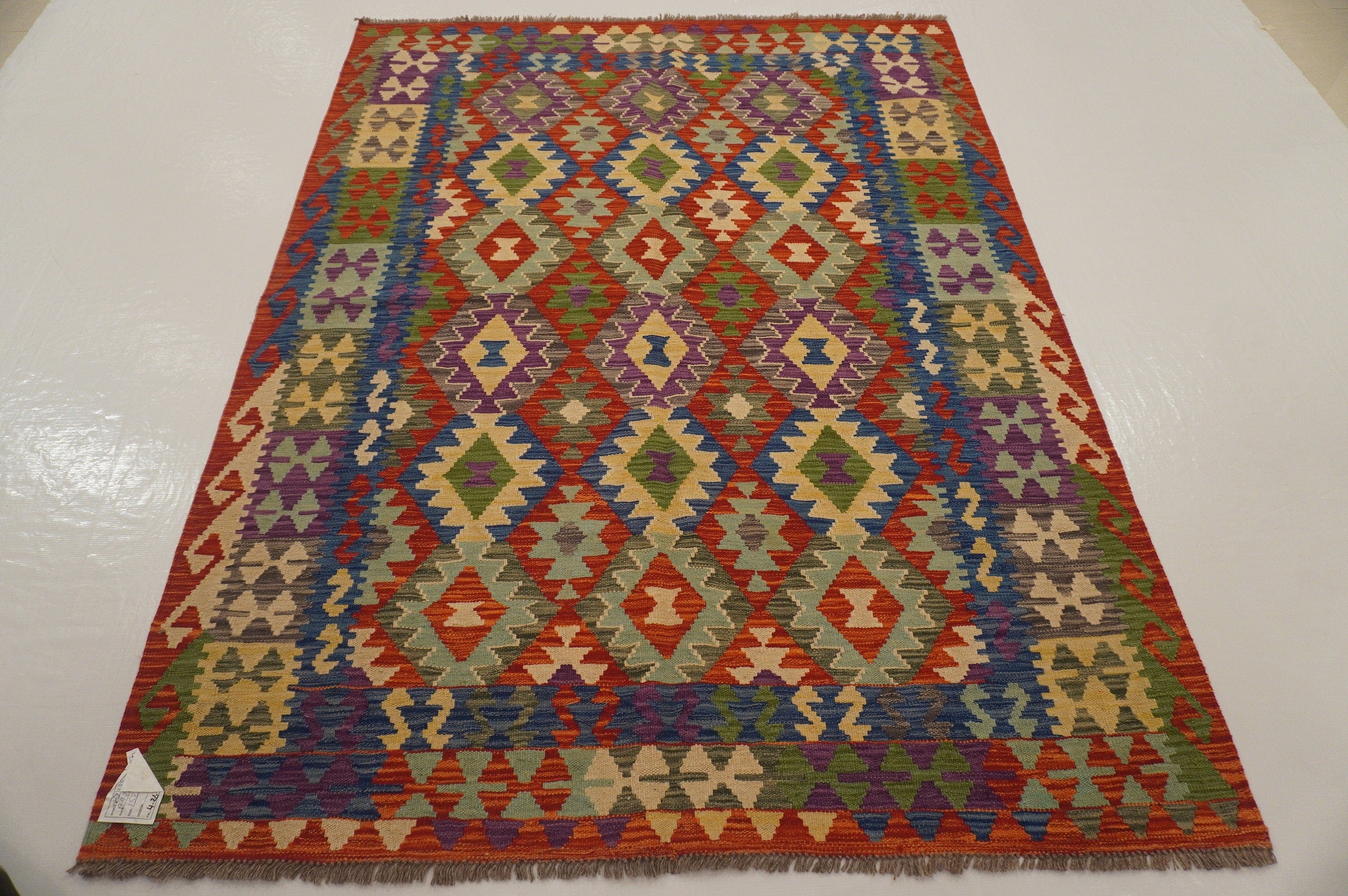 5x7 Maimana Red Blue Afghan Hand woven Wool Kilim Area Rug - Yildiz Rugs