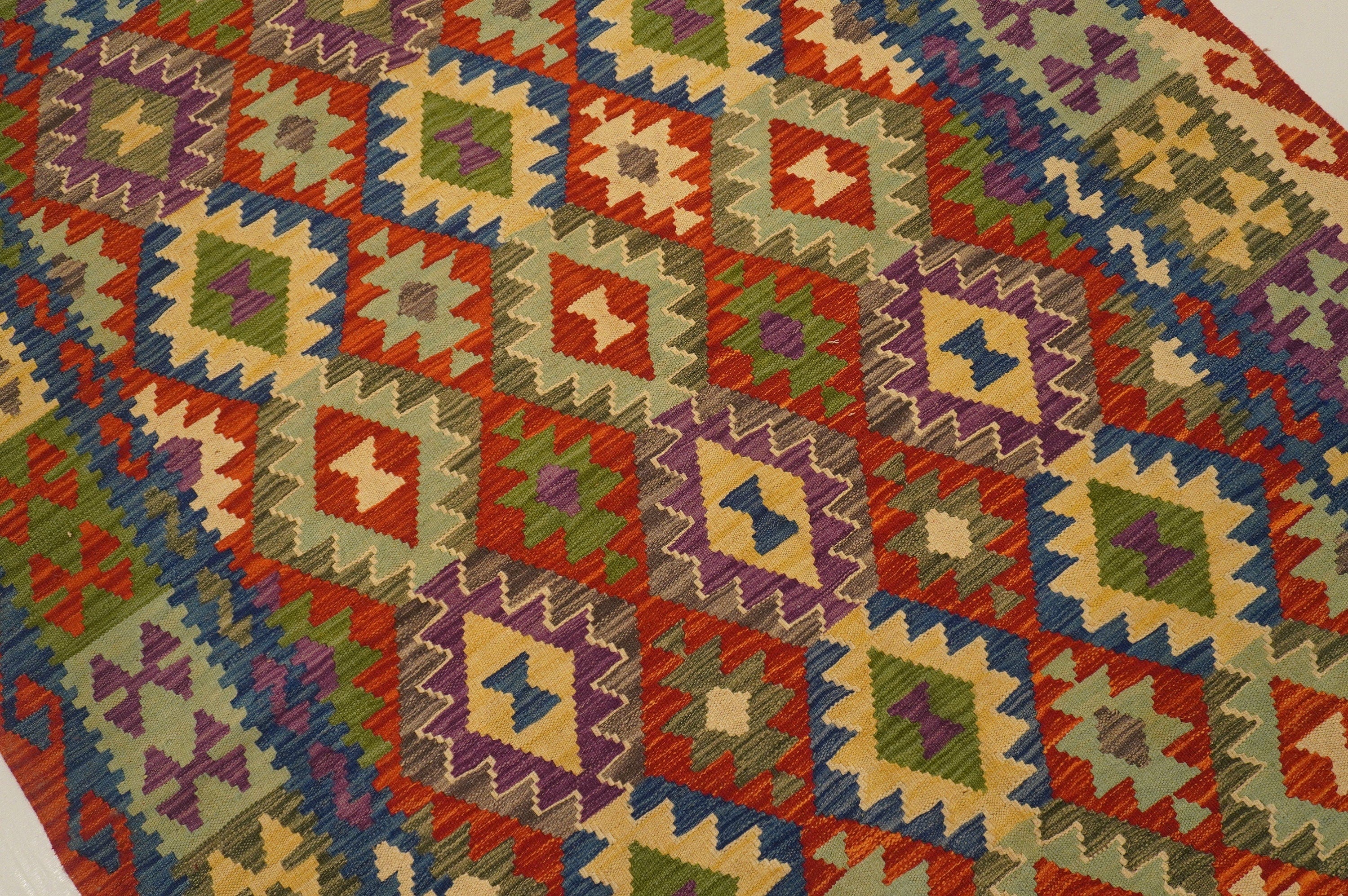 5x7 Maimana Red Blue Afghan Hand woven Wool Kilim Area Rug - Yildiz Rugs