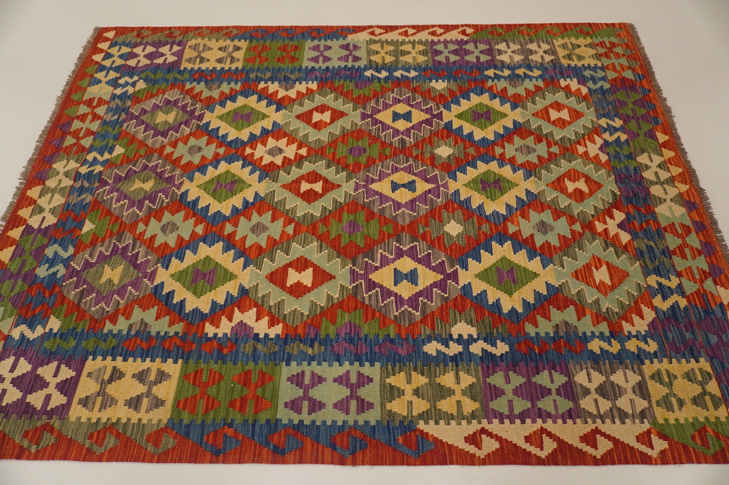 5x7 Maimana Red Blue Afghan Hand woven Wool Kilim Area Rug - Yildiz Rugs