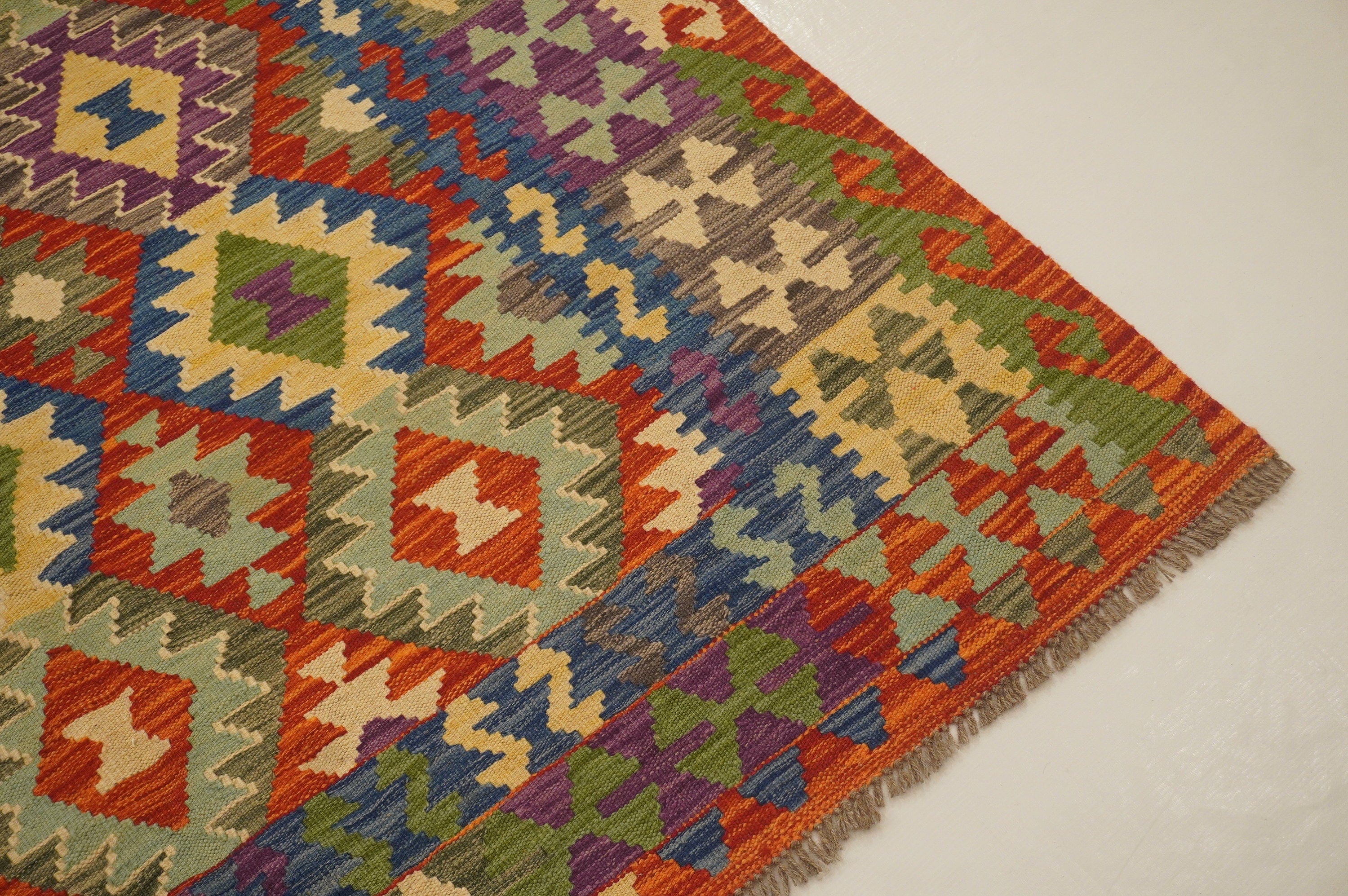 5x7 Maimana Red Blue Afghan Hand woven Wool Kilim Area Rug - Yildiz Rugs