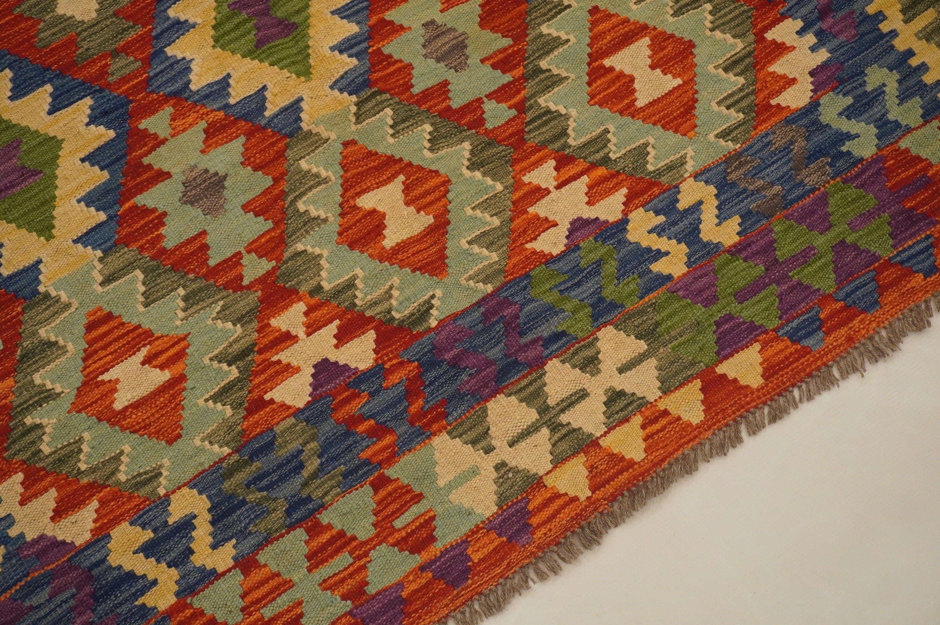 5x7 Maimana Red Blue Afghan Hand woven Wool Kilim Area Rug - Yildiz Rugs