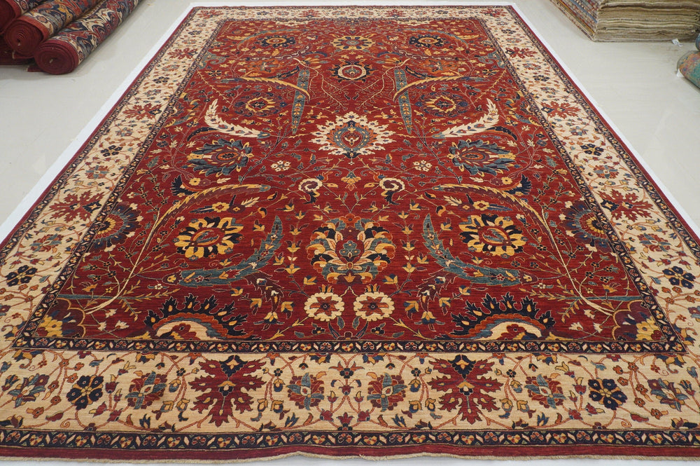 10x14 Sickle Leaf Red Persian Style Hand knotted wool Area Rug - Yildiz Rugs