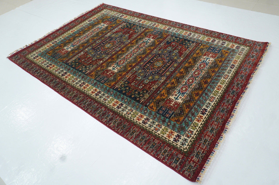 6x8 Red Kazak Afghan Hand knotted Veg dyes Wool Area Rug -