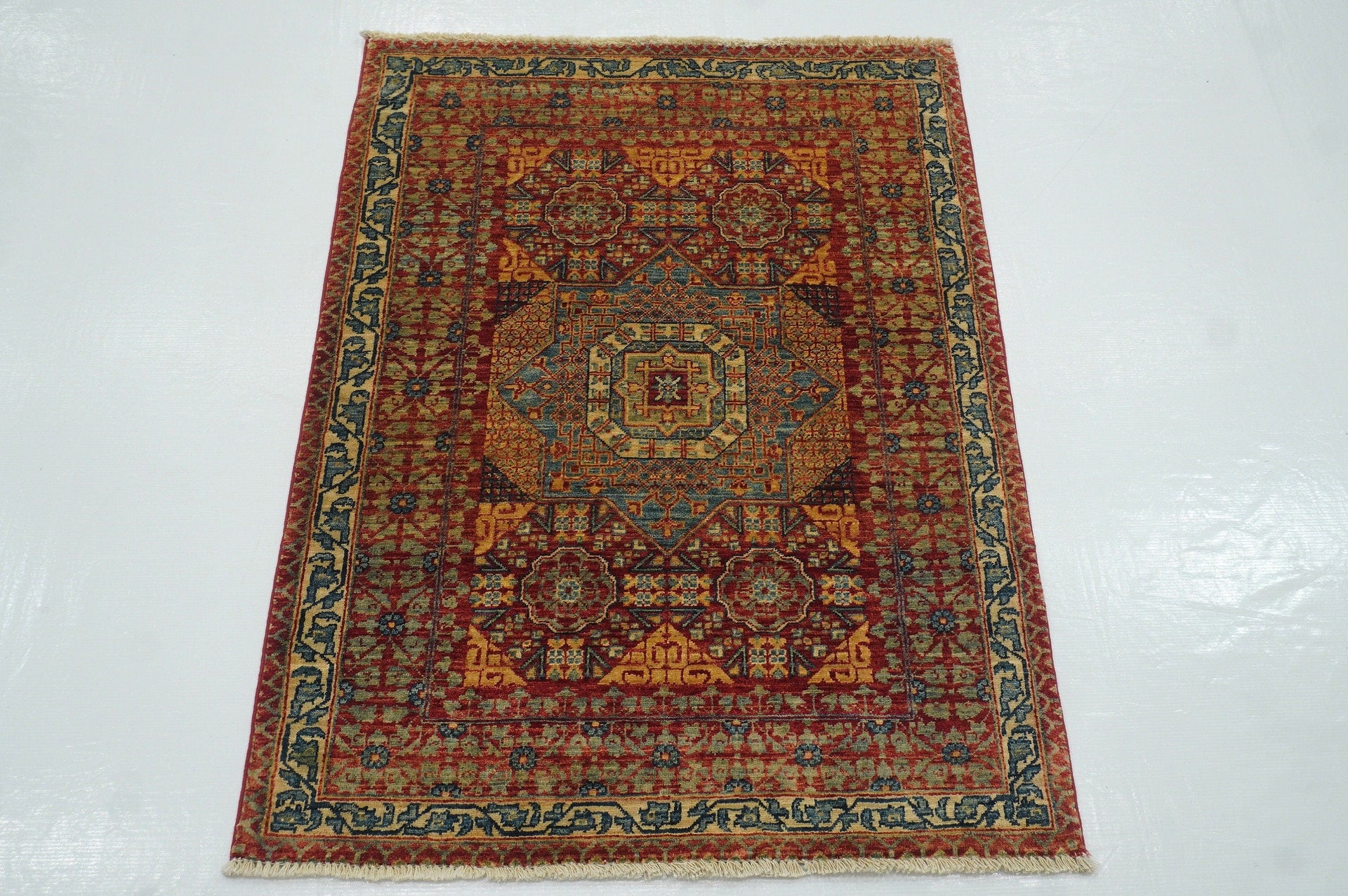 3x4 Vintage Mamluk Red Hand knotted Wool Medallion Rug - Yildiz Rugs