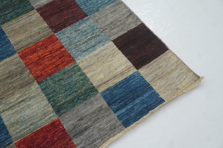 6x8 Checkered Gray Multicolor Gabbeh Afghan hand knotted wool Area Rug - Yildiz Rugs