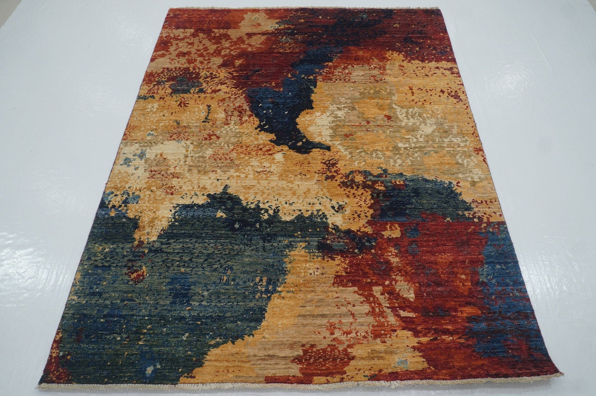 5x7 Abstract Multicolor Afghan Hand knotted Wool Modern Area Rug - Yildiz Rugs