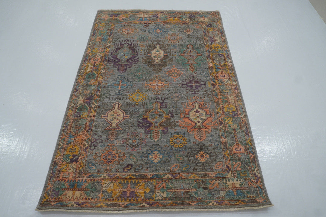 4x6 Gray Baluch Tribal Samarkand Afghan Hand knotted wool Area Rug