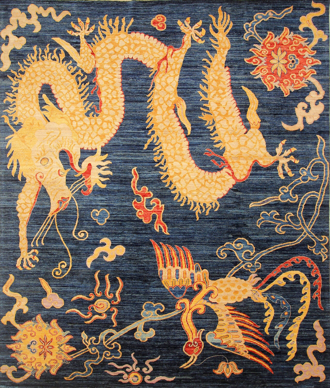 8x10 Dragon Phoenix Navy Blue Chinese Hand knotted Wool Area Rug - Yildiz Rugs